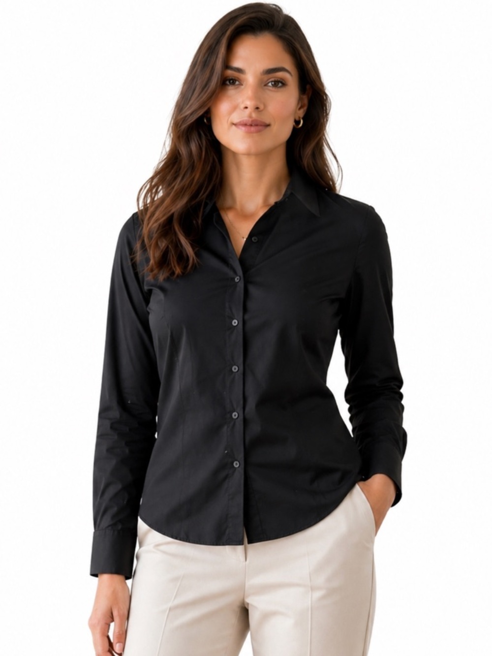 NWT Banana Republic Tailored Fit Black Stretch Button Front Shirt Top — Size 14